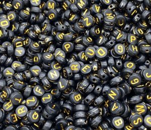 Black beads w/ gold letter