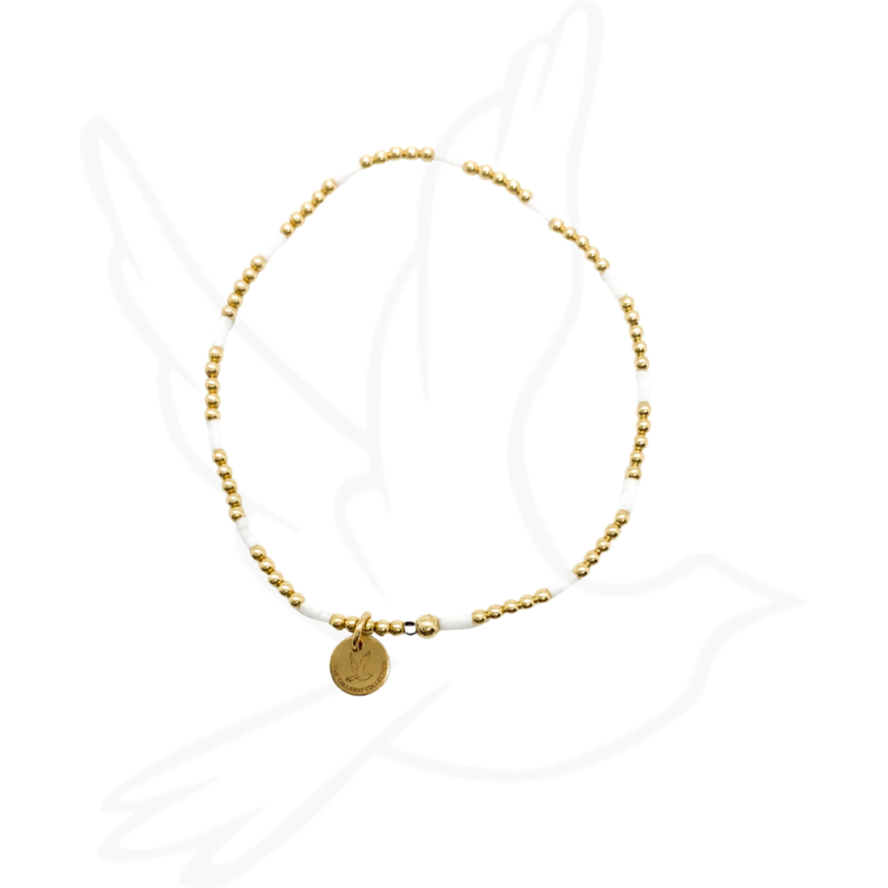 Gold Beaded Bracelet w Clear Floral Beads 14/20K GF Diamond Shape Chains  6.25